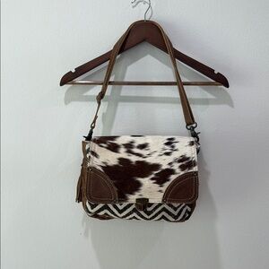 Myra Brown and White Cowhide Patterned Women's Bag
